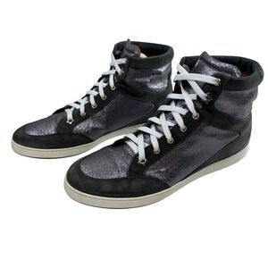 Jimmy Choo Tokyo high-top sneakers women size 10.5 gray anthracite glitter suede